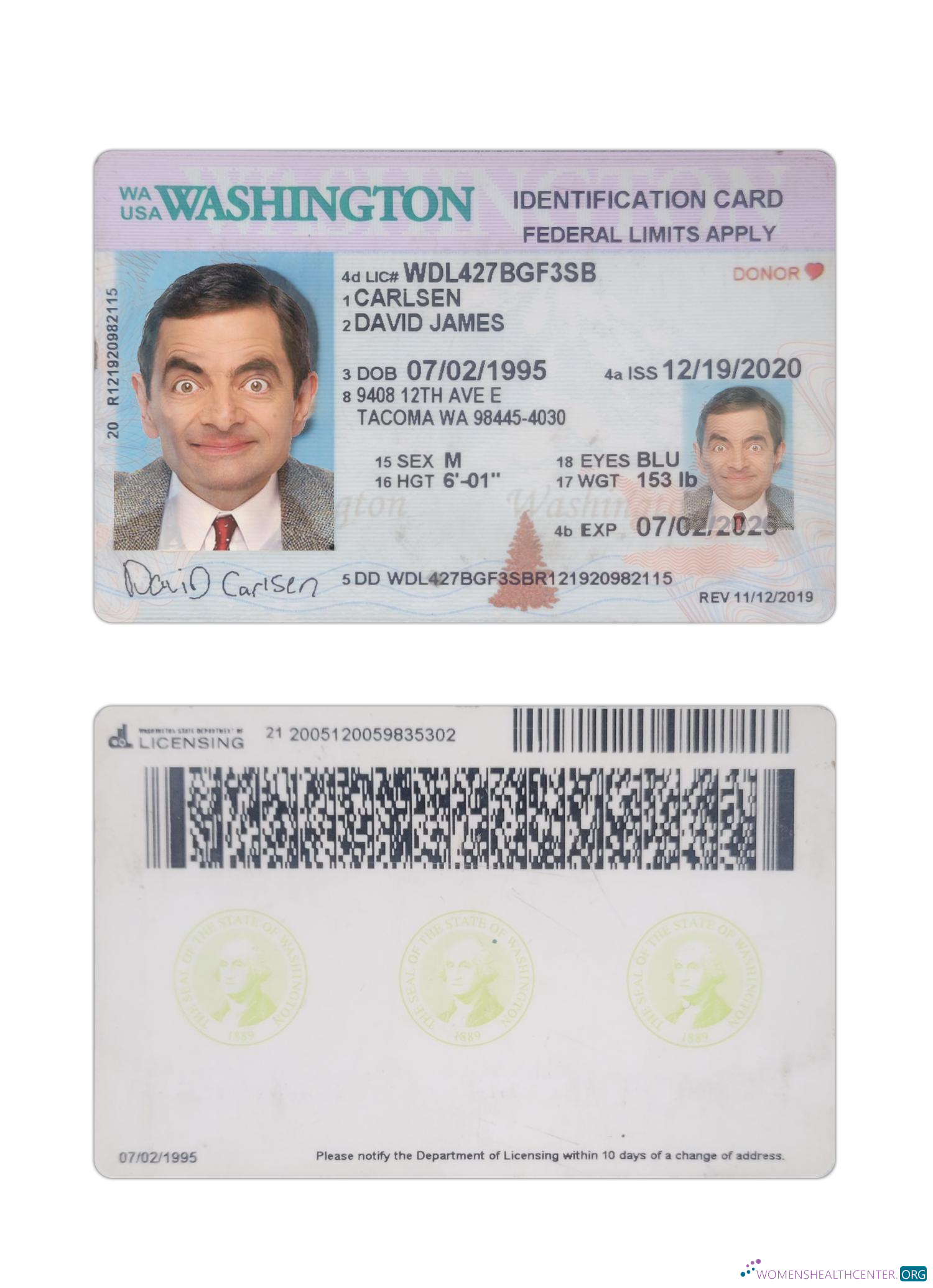 Download USA Washington ID card 2020 present Photoshop template